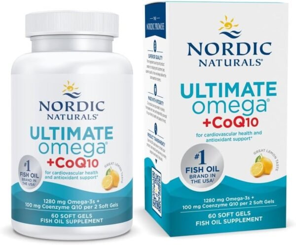 Nordic Naturals Ultimate Omega + CoQ10, Lemon - 60 Soft Gels - 1280 mg Omega-3 + 100 mg CoQ10 - Heart Health, Cellular Energy, Antioxidant Support - Non-GMO - 30 Servings - Image 2