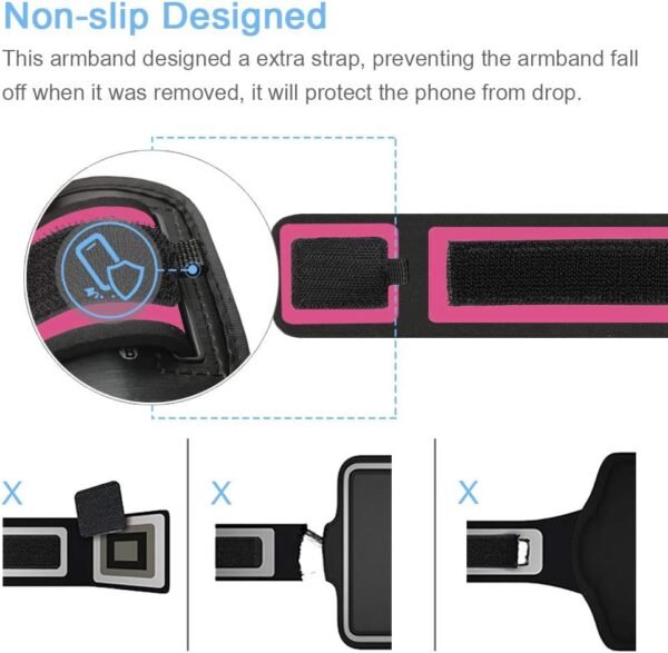 iPhone 6 7 8 SE 2020/2022 Armband, JEMACHE Fingerprint Touch Supported Gym Running Workout Arm Band for iPhone 6/6S/7/8/SE 2nd & 3rd gen with Key Holder (Rosy) - Image 5