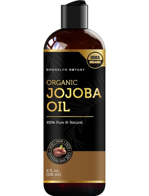 Brooklyn Botany USDA Organic Cold-Pressed Jojoba Oil for Skin, Hair and Face - 100% Pure and Natural Body Oil and Hair Oil - Carrier Oil for Essential Oils, Aromatherapy and Massage Oil - 8 fl Oz - Image 2