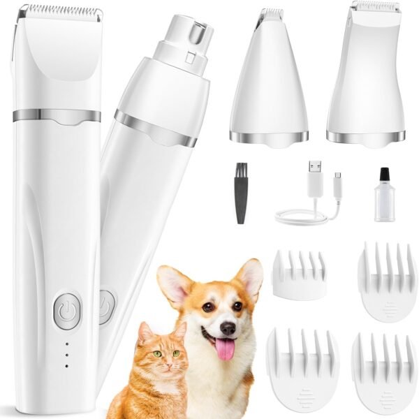 Dogs Hair Clippers Grooming Kit with Nail Grinder, 4 in 1 Cordless Electric Trimmer for Dogs Cat Low Noise USB Rechargeable, Pet Clippers Grooming Paws, Eyes, Ears, Face,Nail, Matted Hair - Image 2