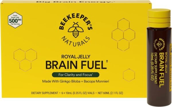 BEEKEEPER'S NATURALS B.LXR Brain Fuel - Memory, Focus and Clarity Liquid Formula, Supports Productivity Royal Jelly, Ginkgo Biloba, Bacopa Monnieri Keto Friendly, Gluten & Caffeine-Free, (6 ct) - Image 2