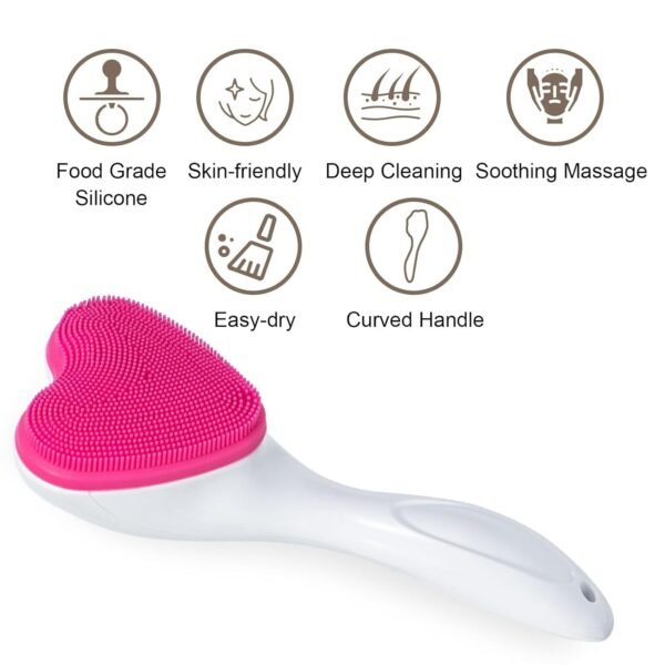 Silicone Face Scrubber Exfoliating Brush 2 Pack, Manual Handheld Facial Cleansing Brush Blackhead Scrubber, Soft Bristles Waterproof for Face Skincare (Black Hot-Pink,Heart) - Image 7