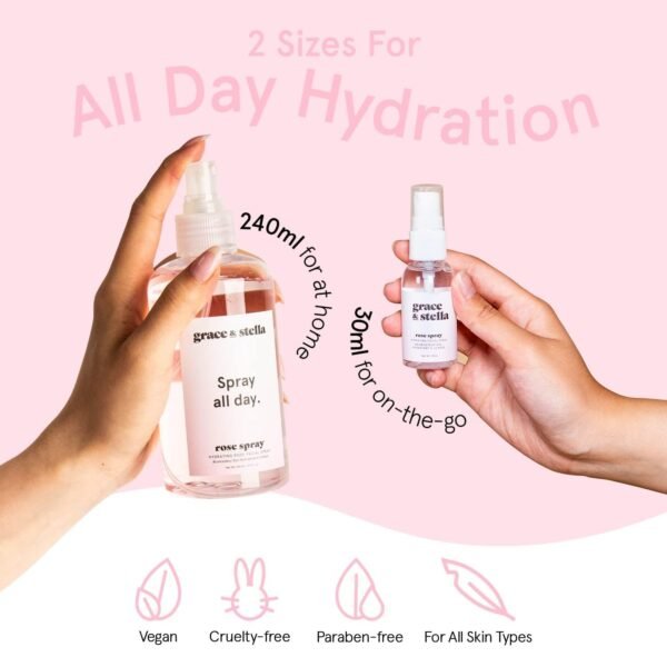 grace & stella Award Winning Rose Water Facial Spray (240ml) - Vegan - Rose Water Spray for Face - Rosewater Spray Toner Rose Hydrosol - Rose Spray Facial Mist - Rosewater Spray Toner Rose Hydrosol - Image 6