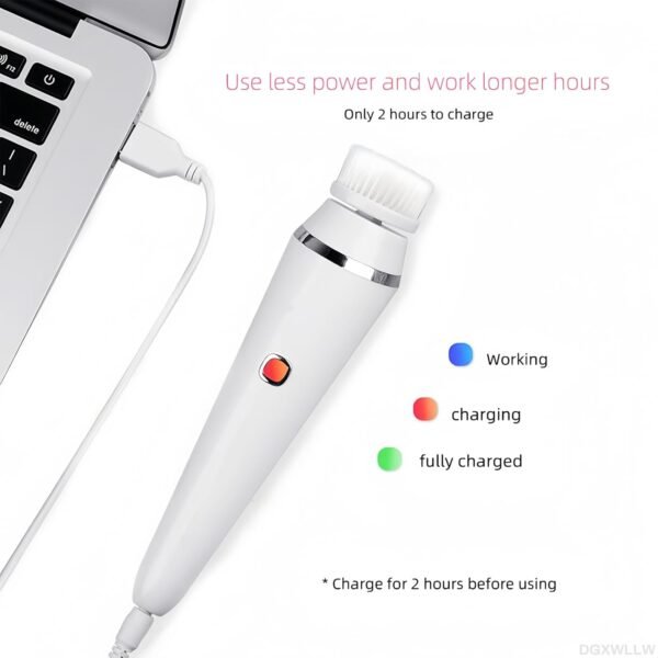 Electric Facial Cleansing Brush with 4 Brush Heads, IPX6 Water Resistant 3-Speed Rechargeable Face Scrubber for Exfoliating & Massaging, 20-Day of Daily Use, White - Image 5