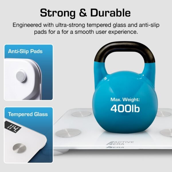 Active Era Digital Bathroom Bluetooth Scales Weight and Body Fat - Fit Track Scale Calculates BMI, Body Fat Percentage, Muscle Mass - Apple Health, Google Fit & Fitbit Compatibility (White) - Image 9