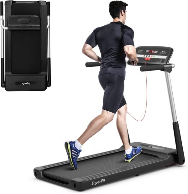 GYMAX Foldable Treadmill, 2.25HP Portable Treadmill with App Control & LED Monitor, Compact Running Walking Jogging Machine for Small Space, Home Gym Workout Fitness Folding Treadmill - Image 2