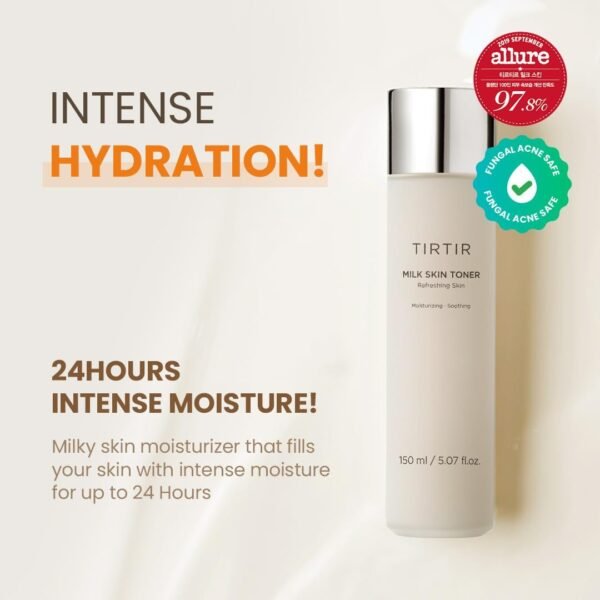 TIRTIR Milk Skin Rice Toner | Deep Moisturizing, Hydrating Toner for face, Niacinamide, Ceramide, Rice Bran Extract, Nature-Oriented Ingredients for Korean Skin Care, Vegan, 5.07 fl.oz. - Image 3