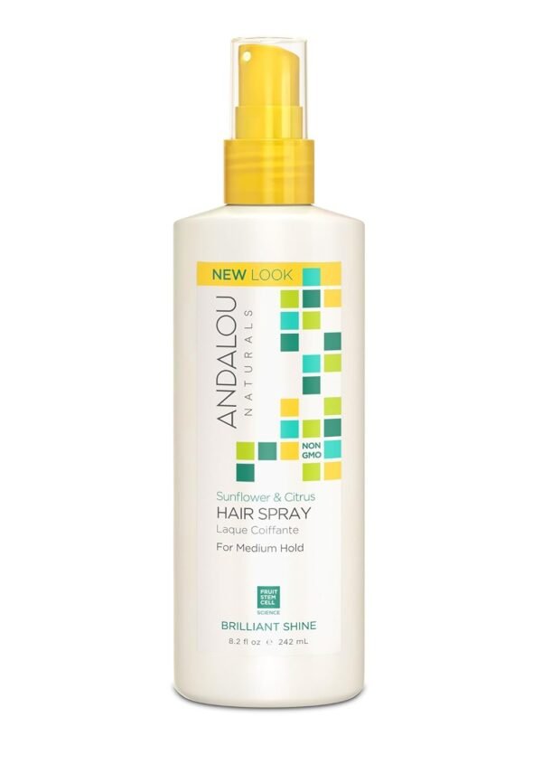 Andalou Naturals Brilliant Shine Hair Spray, Sunflower & Citrus, Styling and Hair Shine Spray with Medium hold, Tames Frizzy Hair & Flyaways, Quick Drying & Non-Sticky, Cruelty Free, 8.2 Fl Oz - Image 2