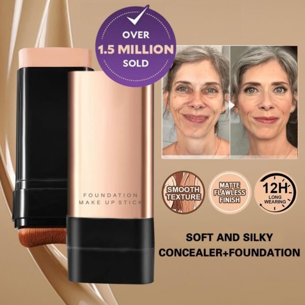 6 in 1- Luxury Anti-Wrinkle Foudation Stick for Mature Skin, Foundation Stick, Long-Lasting &Foundation for a Smooth, Multi-use Foundation Stick Makeup with Brush (1 Set) - Image 5