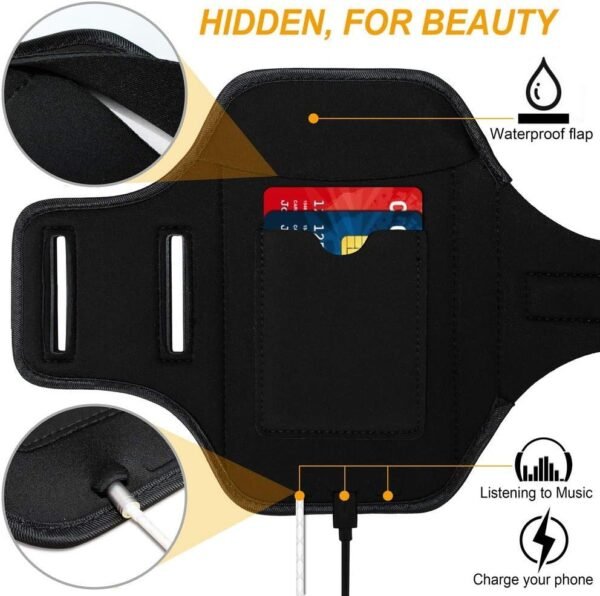 Armband for iPhone 13 Mini/12 Mini/11 Pro/iPhone X/XS,Sweatproof Running Exercise Gym Bag with Card Slot(Black) - Image 6