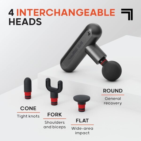 Sharper Image Deep Tissue Portable Percussion Massage Gun, Compact Plus, Back & Neck Muscle Massager with 4 Attachments - Handheld Rechargeable Massage Gun for Athletes (Renewed) (Gunmetal Gray) - Image 4