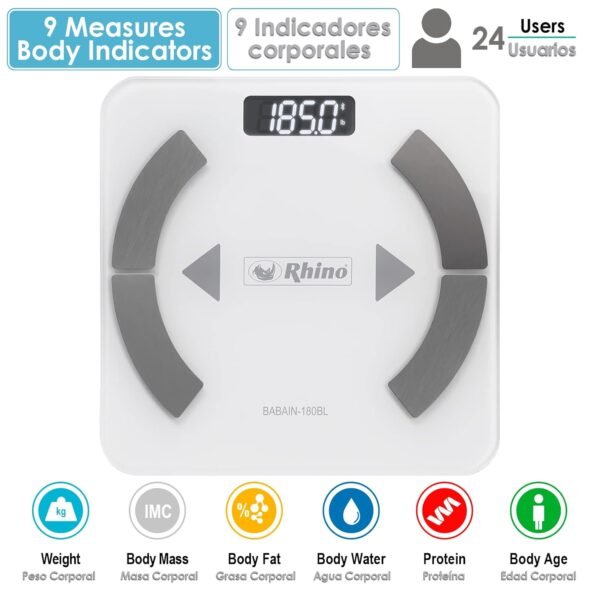RHINO Smart Scale for Body Weight, High Precision, Bluetooth, Fitdays App, iOS and Android, Bathroom Wireless Machine for Fat, Muscle, BMI, 14 Body Indicators, 400lb (White) - Image 7
