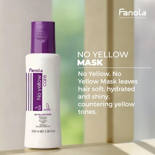 Fanola No Yellow Hair Mask With Purple Violet Pigments To Eliminate Unwanted Yellow Tones & Brassiness In Platinum, Light Blonde, Gray, Bleached, or Highlighted Hair - 3.38oz - Image 4