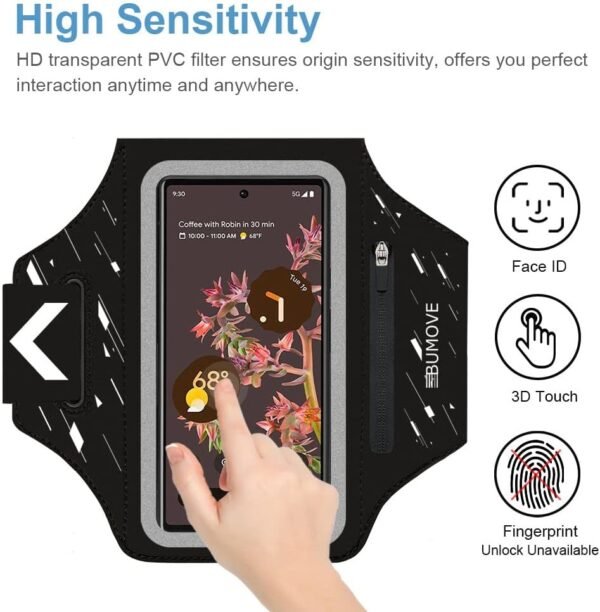 Pixel 9/9 Pro XL Armband, BUMOVE Gym Running Workouts Sports Phone Arm Band for Google Pixel 8,8 Pro,7, 7 Pro, 6, 6 Pro up to 6.9 inch with Headset Card Holder (Black) - Image 5