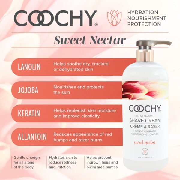 Coochy Intimate Shaving Cream for Women Sensitive Skin, Shave Conditioner & Moisturizer for Face & Body, Shave Cream, Anti-Bump, Sweet Nectar, 32 oz - Image 3