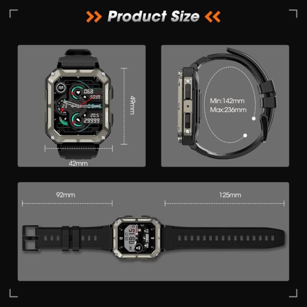 Rgthuhu Military Smart Watches for Men (Answer/Make Call), 100M Waterproof Rugged Smart Watch for Android Phones and iPhone, 1.9" Outdoor Sports Fitness Tracker with Heart Rate, Sleep Monitor, Black - Image 9