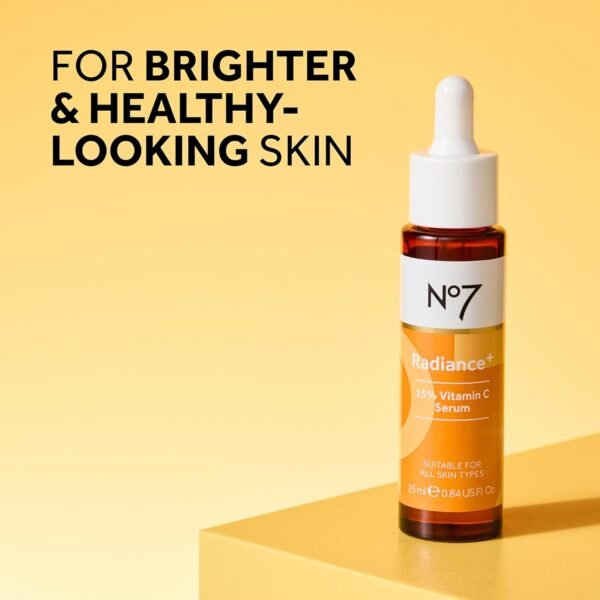 No7 Radiance+ 15% Vitamin C Serum - Face Serum for Glowing Skin - Re-energizing Vitamin C Facial Serum for Dull Skin - Skin Care Serum for Daily Use (0.84 oz) - Image 3
