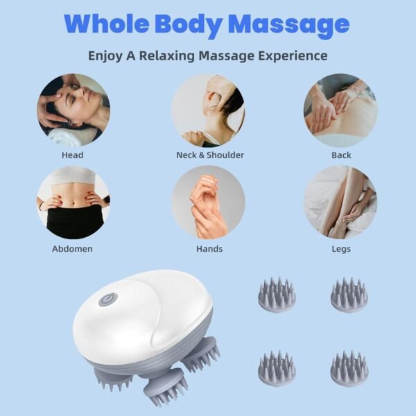 Upgraded Electric Scalp Massager for Men Women, Handheld Cat Dog Pet Head Massager with 4 Massage Heads, 3 Speeds, Waterproof Massager for Soothing Muscles Joints, Hair Growth & Stress Relax - Image 4