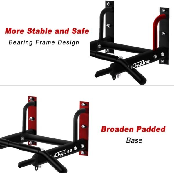 Luckyone Wall Mount Pull Up Bar, Heavy Duty Steel, 440 Lbs, Alloy Steel, Black - Image 3