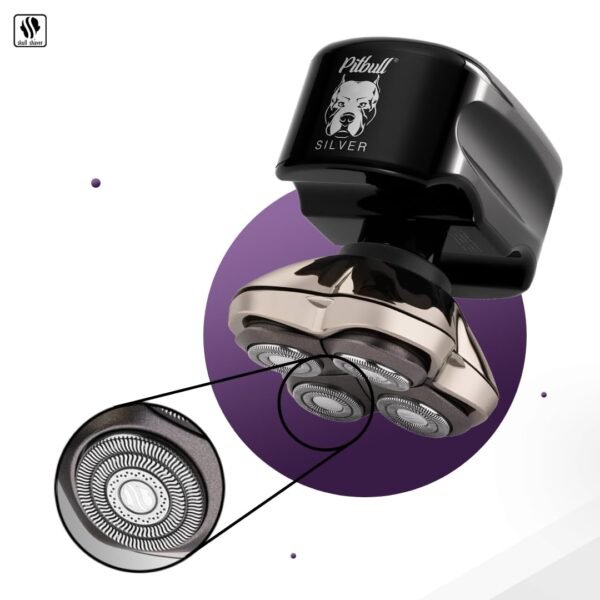 Skull Shaver Pitbull Silver PRO: Electric Head Shaver for Men, Wet & Dry Bald Head Shaver with Ergonomic Design - Perfect Grooming Gift Set for Your Husband - Image 6