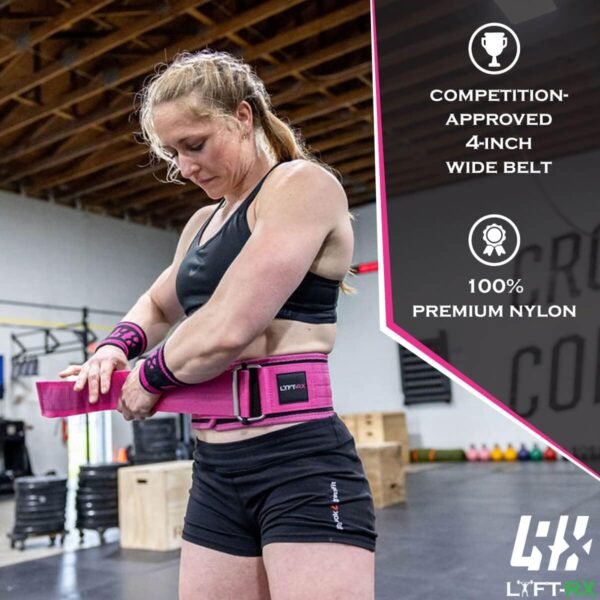 Weightlifting Belt for Squats, Deadlift, Powerlifting, Olympic Weight Lift, Cross Train, Gym, Workout, 4-inch Wide Fit Nylon Belt, Men/Women, in Black, Pink, or OD Green - Image 4