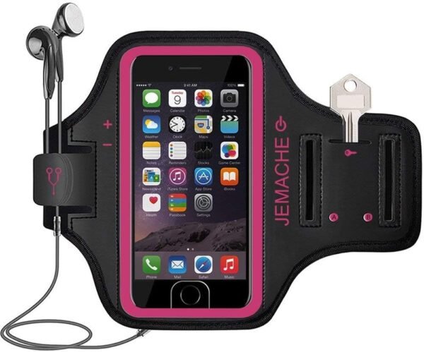 iPhone 6 7 8 SE 2020/2022 Armband, JEMACHE Fingerprint Touch Supported Gym Running Workout Arm Band for iPhone 6/6S/7/8/SE 2nd & 3rd gen with Key Holder (Rosy) - Image 2