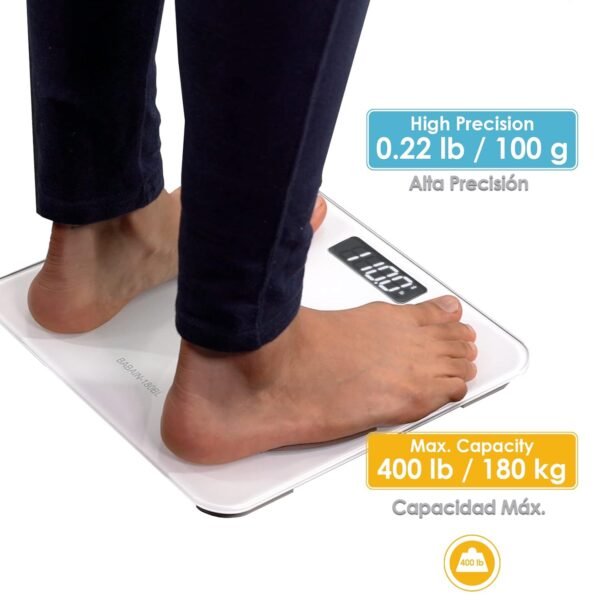 RHINO Smart Scale for Body Weight, High Precision, Bluetooth, Fitdays App, iOS and Android, Bathroom Wireless Machine for Fat, Muscle, BMI, 14 Body Indicators, 400lb (White) - Image 3