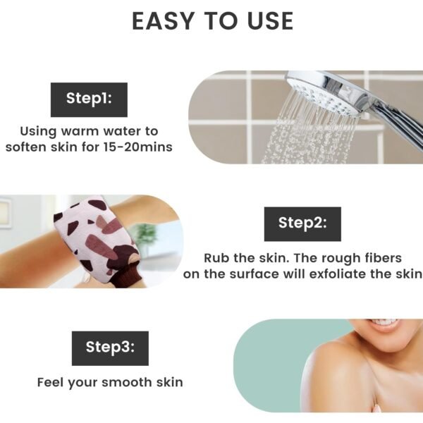 HOOPLE Exfoliating Mitt, Exfoliating Gloves Visibly Lift Away Dead Skin, Great for Deap Body Cleaning, Keratosis Pilaris Scrub - Spray Tan Remover, Bathroom Essentials. (Blue) - Image 6