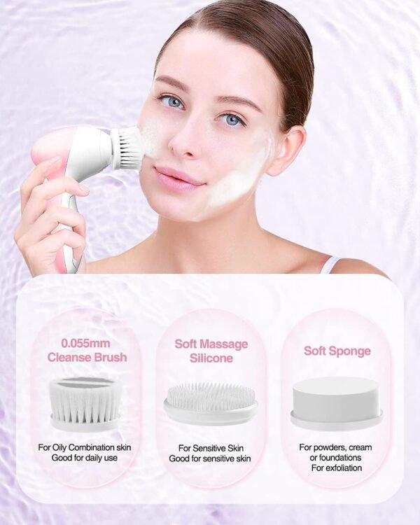 TOUCHBeauty Face Scrubber Exfoliator, Facial Cleansing Brush with 3 Cleanser Heads & 2 Speeds Adjustable for Skin Care Wash,Deep Cleaning,Face Spa System,Battery Powered - Image 4