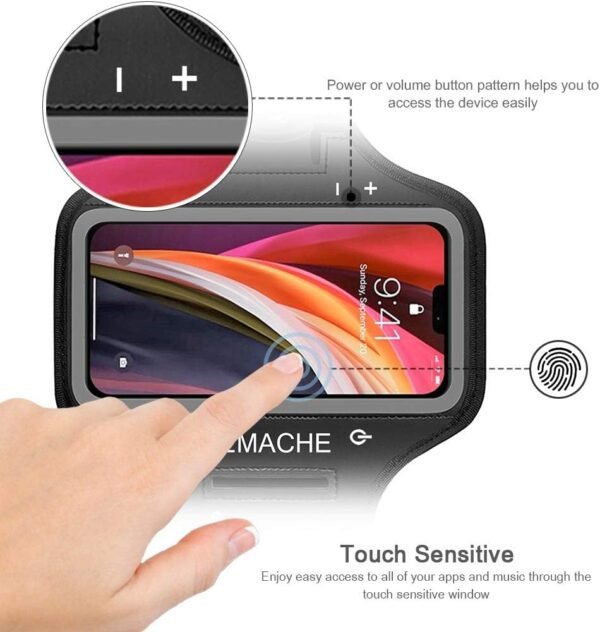 iPhone 13 Mini, 12 Mini Armband, JEMACHE Water Resistant Gym Workouts Running Phone Arm Band for iPhone 13Mini, 12Mini (Black) - Image 3