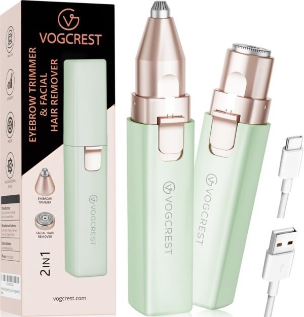 VOGCREST Hair Trimmer, 2 in 1 Facial Hair Remover & Eyebrow Trimmer for Women - Rechargeable, Portable, LED Light - Image 2