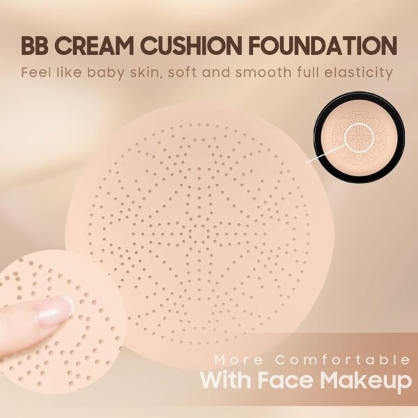 Mushroom Head Air Cushion CC Cream - BB Cream Foundation Makeup Moisturizing Concealer Long Lasting Waterproof With Powder Puff, Even Skin Tone (Nude, Pack of 1) - Image 9
