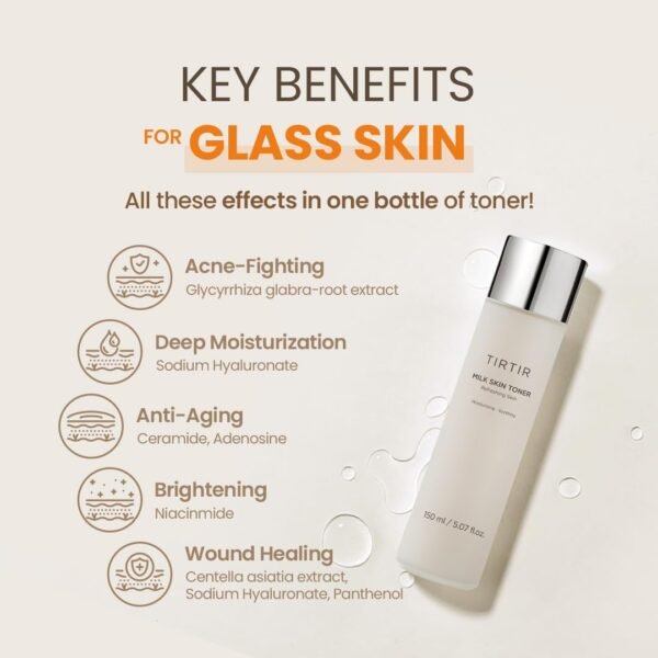 TIRTIR Milk Skin Rice Toner | Deep Moisturizing, Hydrating Toner for face, Niacinamide, Ceramide, Rice Bran Extract, Nature-Oriented Ingredients for Korean Skin Care, Vegan, 5.07 fl.oz. - Image 5