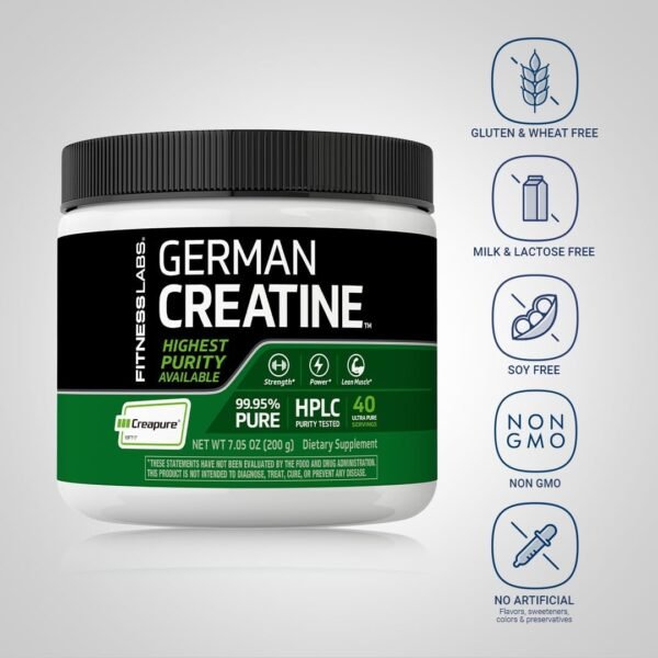 Fitness Labs German Creatine Powder | 7.05 oz | 39 Servings | Creapure | Monohydrate Powder | Non-GMO, Gluten Free Supplement - Image 4