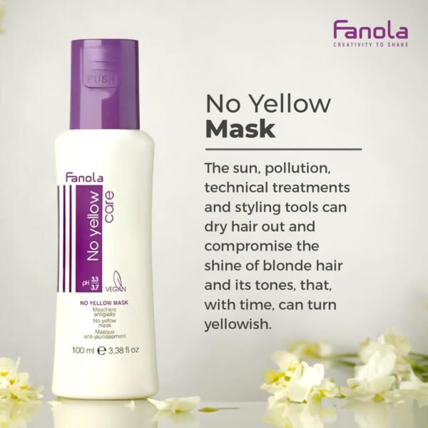 Fanola No Yellow Hair Mask With Purple Violet Pigments To Eliminate Unwanted Yellow Tones & Brassiness In Platinum, Light Blonde, Gray, Bleached, or Highlighted Hair - 3.38oz - Image 6