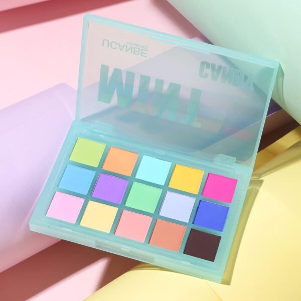 UCANBE Colorful Matte Makeup Eyeshadow Palette, 15 Shades Vibrant MACARON Pastel Eye Shadow Pallet, High Pigmented Blendable Rainbow Make Up Plattet Kit - Mint Candy - Image 7
