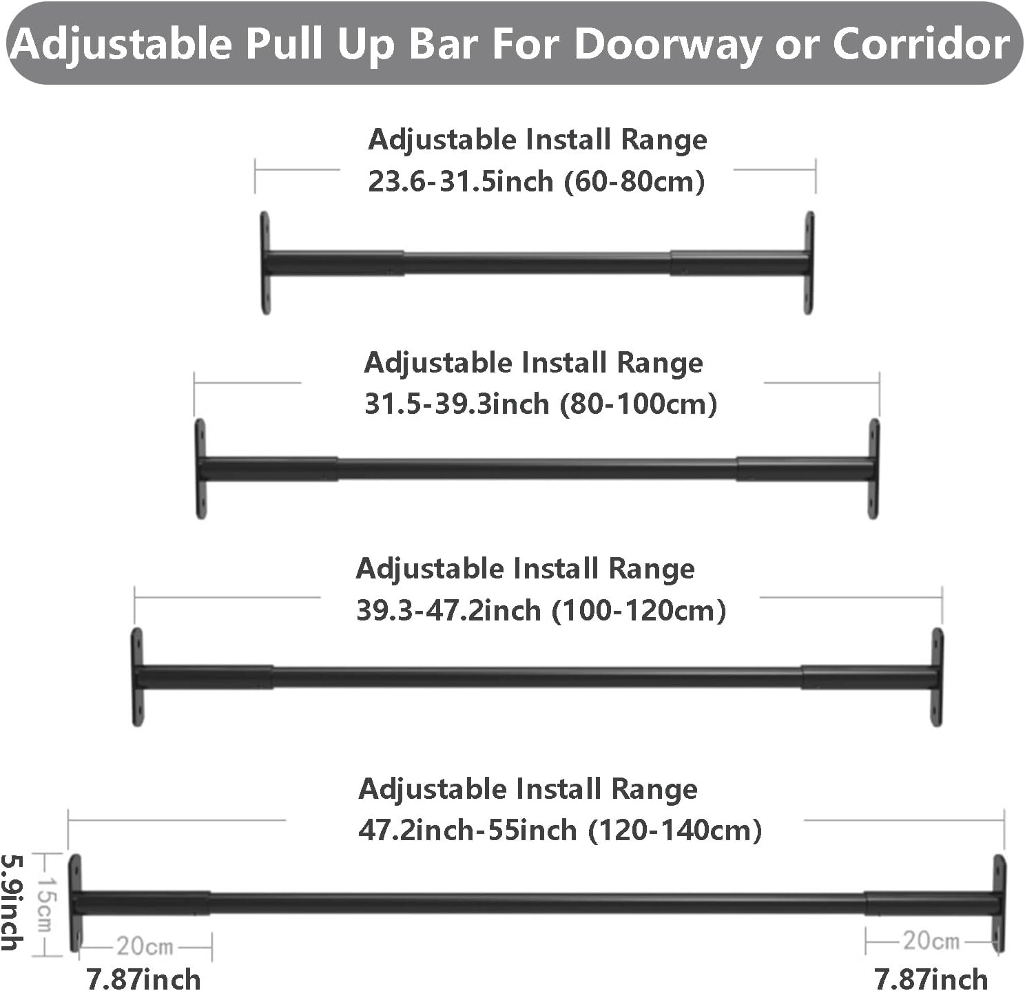 Adjustable Chin Up Bar Doorway Wall Mounted Pull Up Bar, Heavy Duty Steel Indoor Pull Up Bar Strength Training Equipment for Home Gym Exercise Fitness, Max Load-Bearing 660lbs - Image 6
