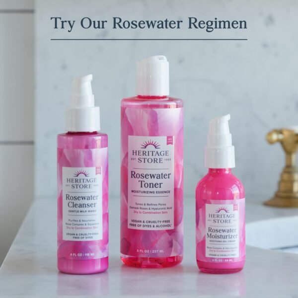 Heritage Store Rosewater & Glycerin 2-pack, Hydrating Facial Mist for Dry Combination Skin Care, Rose Water Spray for Face with Vegetable Glycerine, Made Without Dyes or Alcohol, Vegan, 8oz each - Image 5