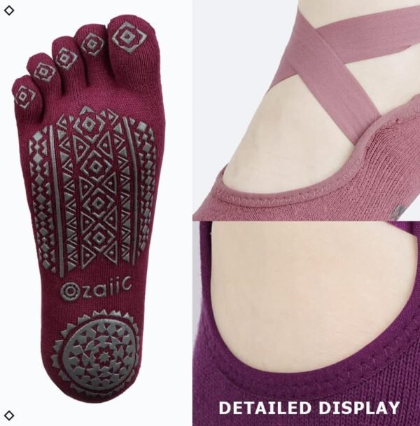 Ozaiic Yoga Socks for Women with Grips, Non-Slip Five Toe Socks for Pilates, Barre, Ballet, Fitness - Image 5