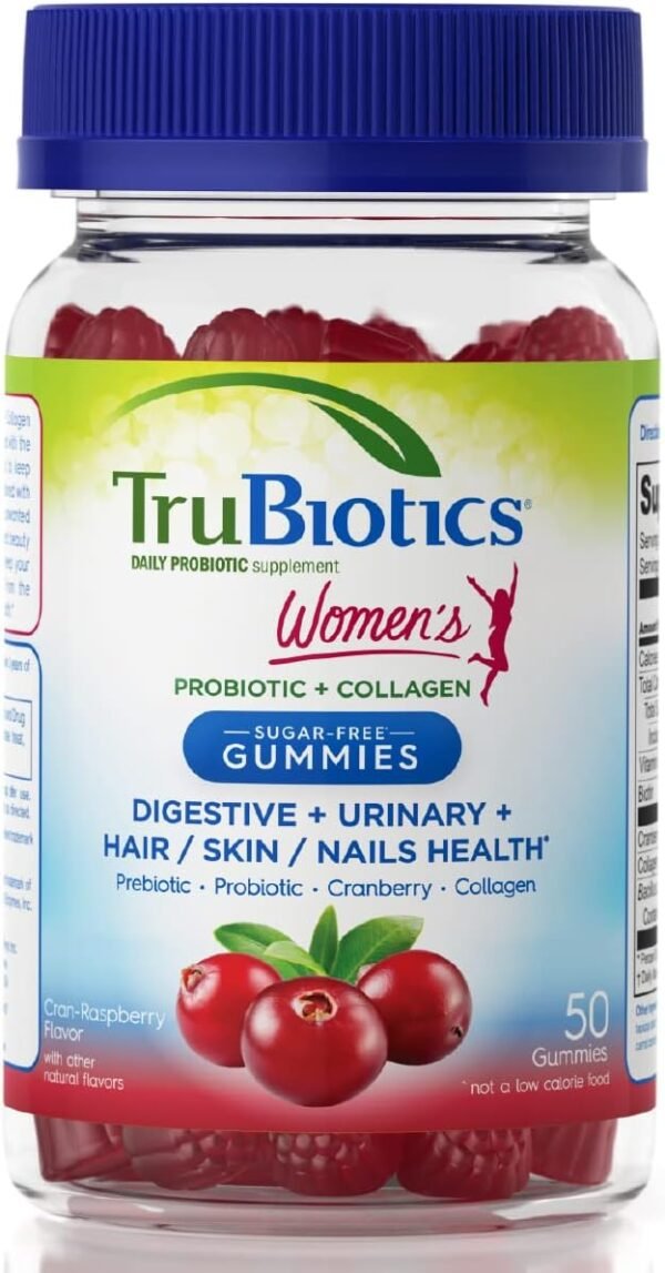 TruBiotics Probiotic Gummies with Collagen for Womens Digestive/Urinary/Hair/Skin/Nails Health, Sugar Free Prebiotics & Probiotics for Women, Collagen, Biotin, Vitamin C & Cranberry Extract, 50 Count - Image 2