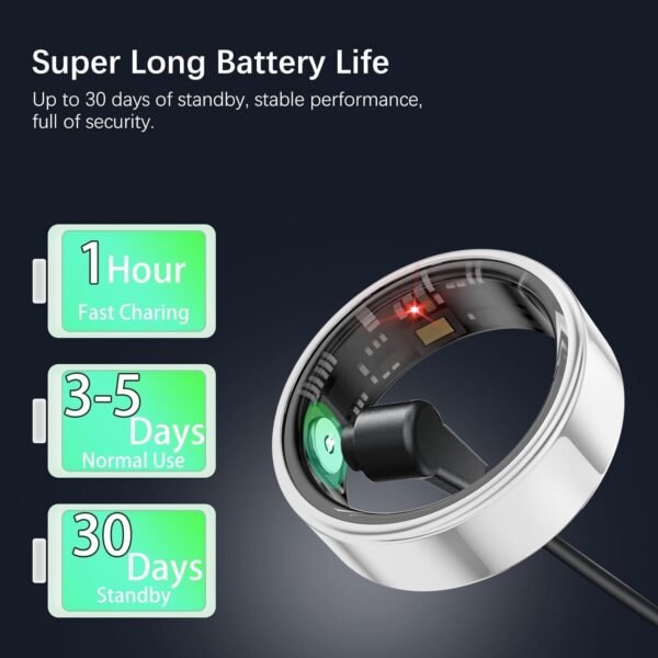 Health Rings for Women Men, Smart Ring with Heart Rate, Blood Oxygen, Blood Pressure, Sleep Tracker, Step Tracker, No Subscription Fee, IP68 Waterproof Smart Ring for iphone & Android (Silver, 11#) - Image 8