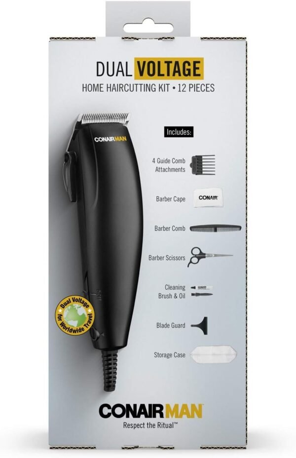 ConairMAN Dual Voltage, Hair Clippers for Men, 12-piece Hair Clipper, Great for Travel - Image 5