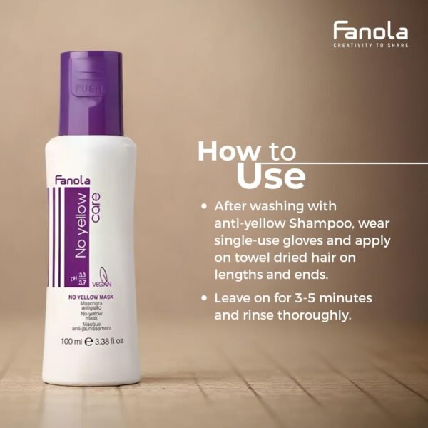 Fanola No Yellow Hair Mask With Purple Violet Pigments To Eliminate Unwanted Yellow Tones & Brassiness In Platinum, Light Blonde, Gray, Bleached, or Highlighted Hair - 3.38oz - Image 5