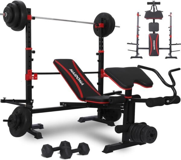 1500LBS 6 in 1 Weight Bench Set with Leg Extension/Curl and Preacher Curl, Bench Press Set and barbell Rack with Safety Bar Catches, Foldable Workout Benches for Home(US Stock) - Image 2