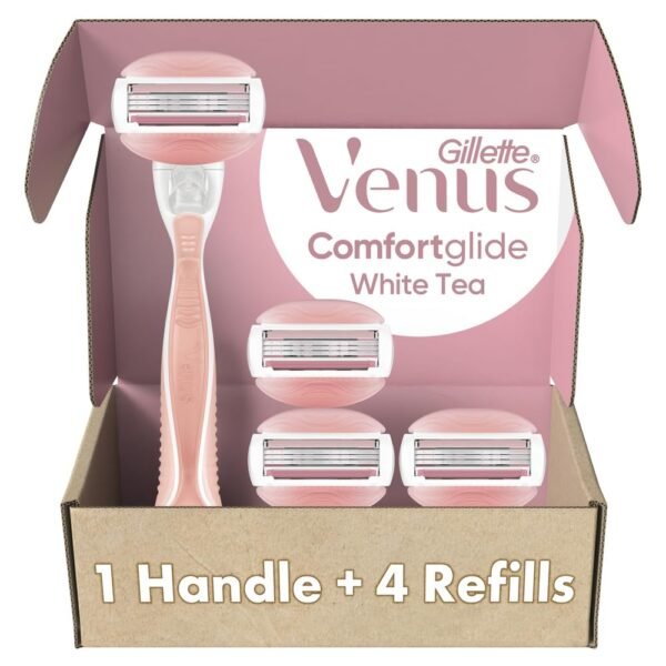 Gillette Venus ComfortGlide White Tea Women's Razor, Pivoting Head, Gel Bar, No Shave Cream Required, 3 Bladed for Smooth Shave, 1 Handle + 4 Blade Refills - Image 2