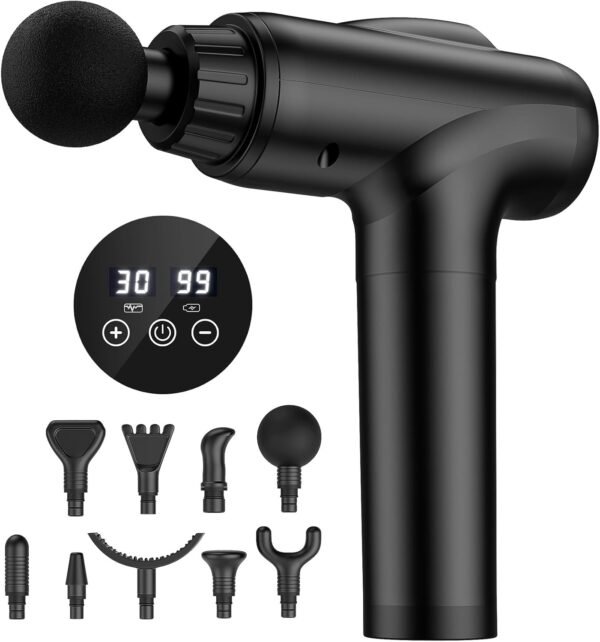 JQX Massage Gun Deep Tissue, Handheld Electric Body Muscle Massage Gun, High Percussion Vibration Back Neck Massager for Athletes with 30 Speed Levels & 9 Heads, Gifts for Men and Women (Black) - Image 2