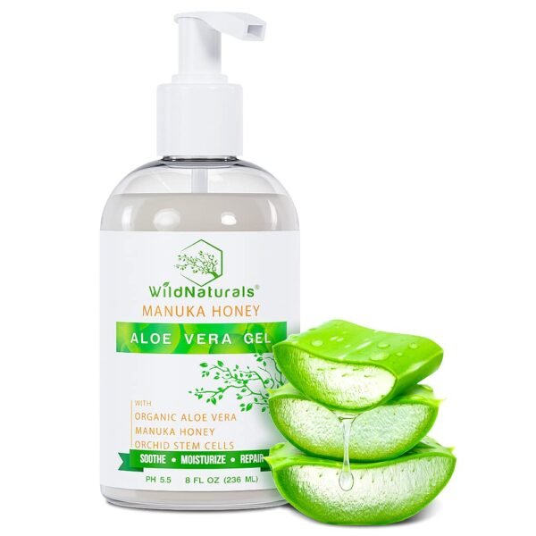 Wild Naturals 100% Pure Aloe Vera Gel with Manuka Honey – Organic Gel for Sunburn Relief, Acne, Scars & Dry Scalp – Moisturizing Gel for Face, Hair & Body - Image 2