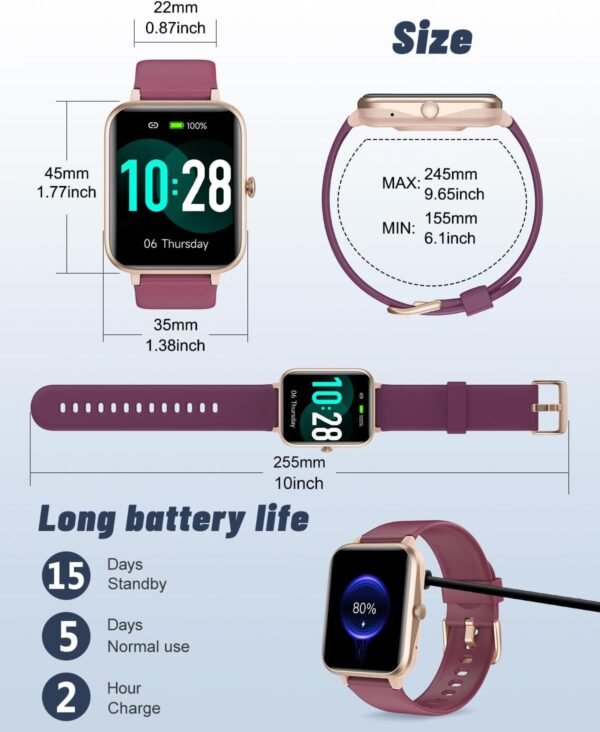 GRV Smart Watch for iOS and Android Phones (Answer/Make Calls), Watches for Women IP68 Waterproof Smartwatch Fitness Tracker Watch with Heart Rate/Sleep Monitor Steps Calories Counter (Dark Purple) - Image 8