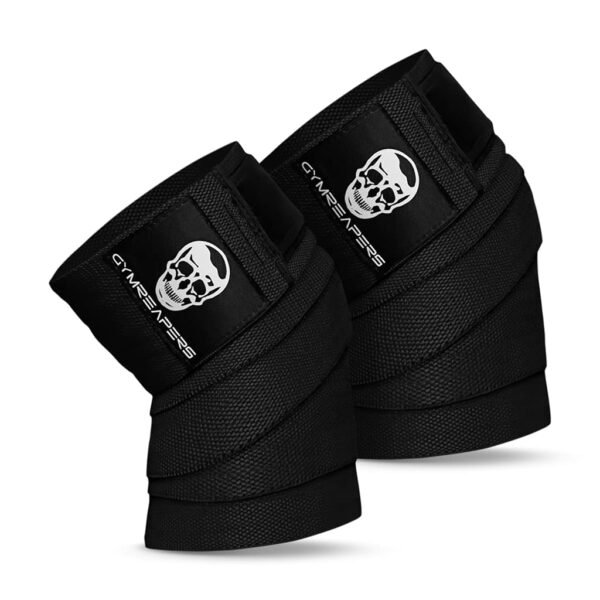 Gymreapers Knee Wraps (Pair) With Strap for Squats, Weightlifting, Powerlifting, Leg Press, and Cross Training - Flexible 72" Knee Wraps for Squatting - For Men & Women - 1 Year Warranty (Black) - Image 2