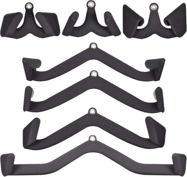 uxcell LAT Pull Down Bars, 7Pcs Pulldown T-bar V-bar Set for Rowing Cable Machine Attachment, Back Tricep Strength Training Handle Grips for Home Gym Fitness - Image 2